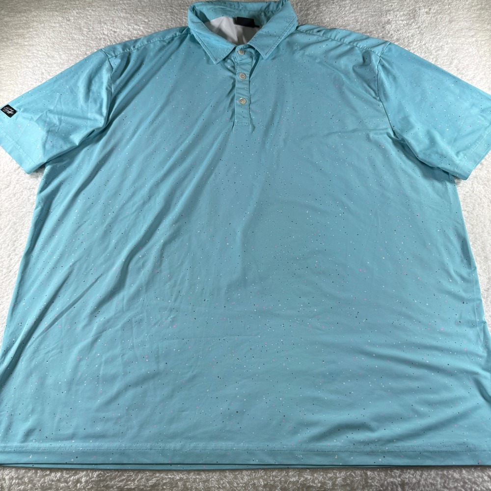 Sunday Swagger Golf Polo Shirt Athletic Stretch 3XL Teal Blue Paint Splatter
